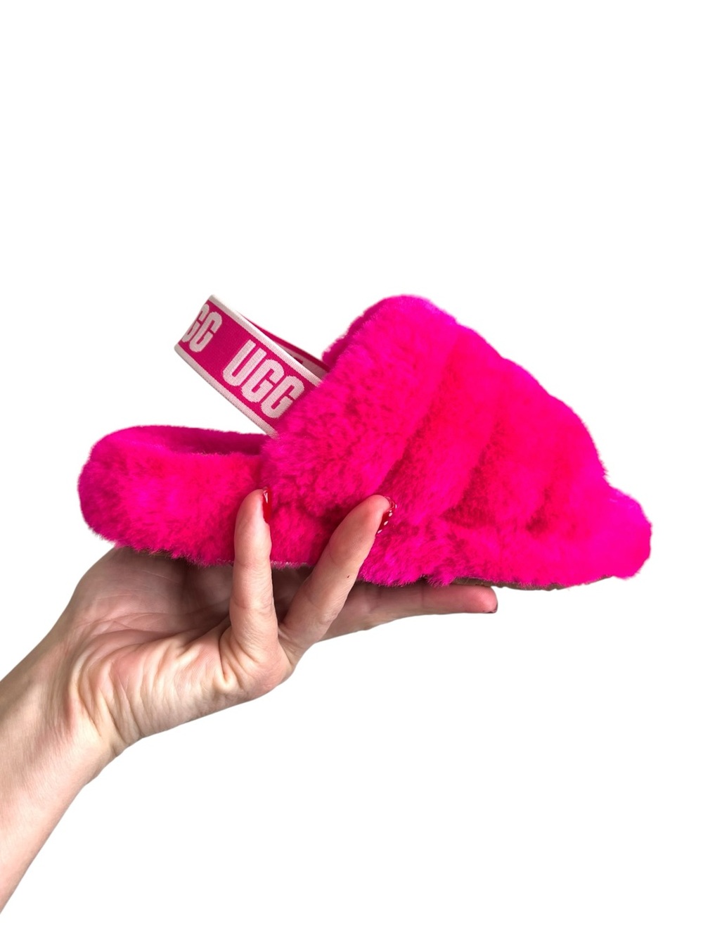 UGG Hot Pink Fuzzy Slide Slippers Big Kids Size 13
